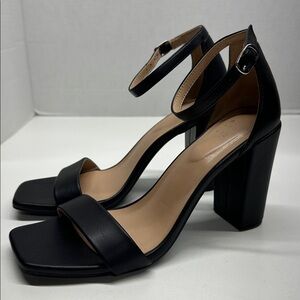 A New Day Haley Heels Ankle Strap Square Toe Faux Leather Heeled Shoes Black 8